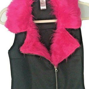 WEISSMAN Dance Costume Black Hot Pink Fur Sleevele